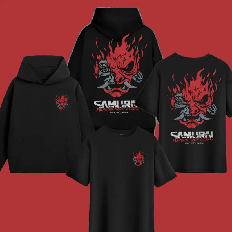 Samurai Reunion Tour Shirt 2 sided Classic Samurai Band Shirt Cyberpunk Samurai T-Shirt Sweatshirt Hoodie Classic shirt Streetwear Novelty Hoodie Long short Sleeves Funny Graphic Tracksuit Couple style Gift for Birthday Christmas Valentine's Day Unisex