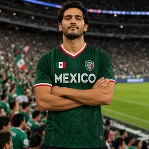 2026 Mexico Soccer Jersey, Chichén Itzá Pyramid Graphic Retro Soccer Shirt, All-over Print, Casual Style for All Seasons, Classic Throwback Jersey Sportswear Top