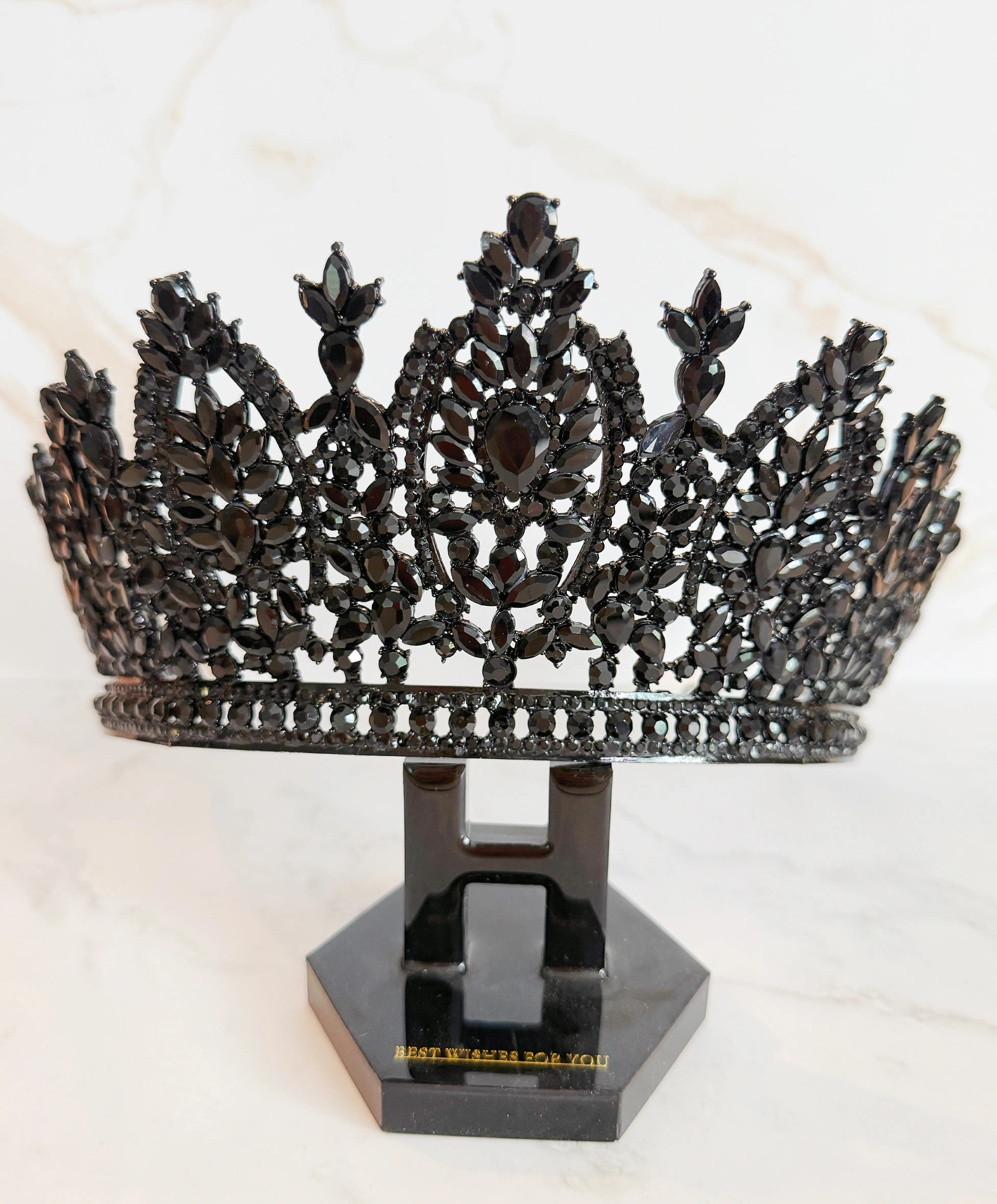 Women's Black Crystal Gothic Regal Metal Tiara - Adjustable, Bejeweled, Lightweight Durable Luxury Hair Accessory, Fits Most Head Sizes, for Halloween, Cosplay, Themed Events
