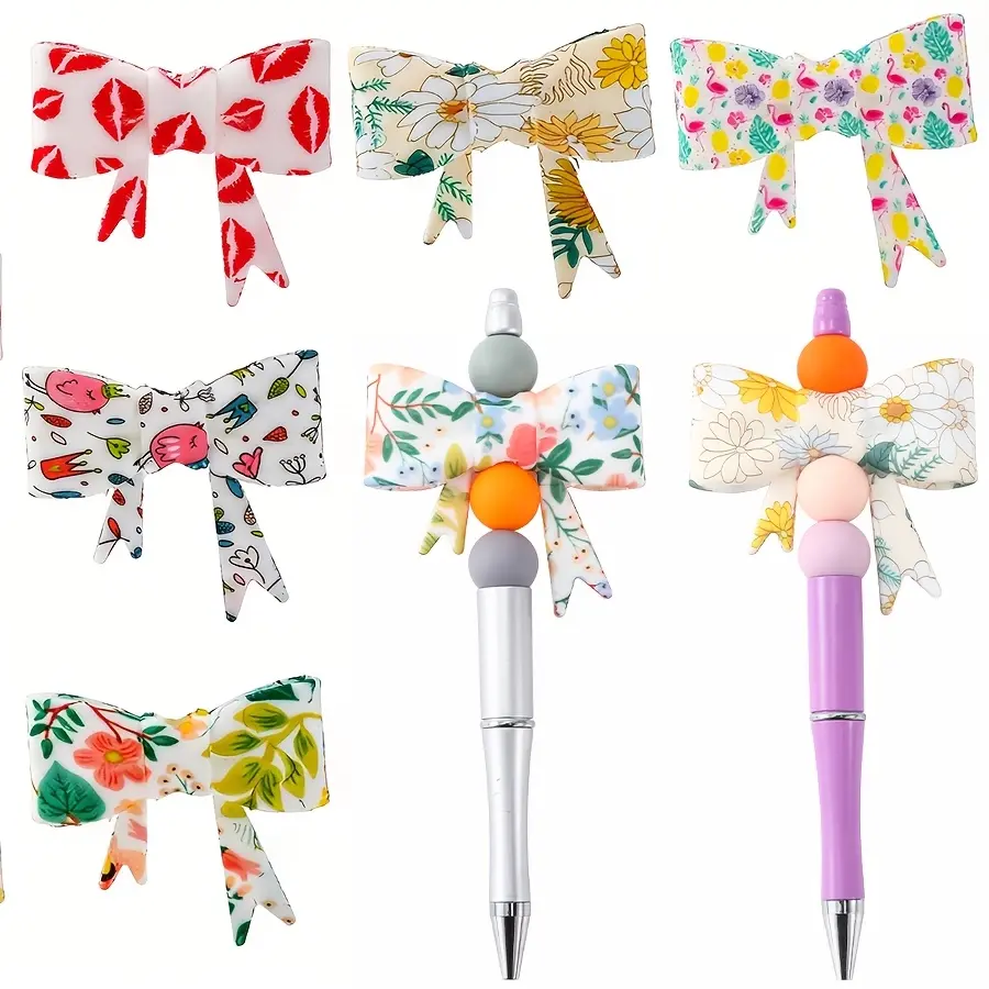 5 pieces - Random bow-shaped bead beads made of silicone, suitable for decorating stringing pens, water cup straws, and DIY crafting accessories.