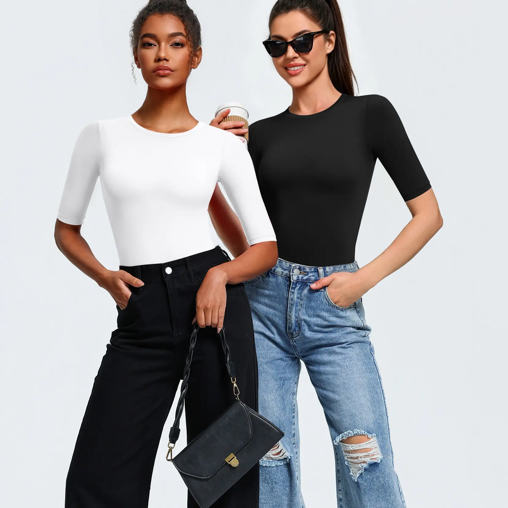 Avidlove BodySuits for Women Half Sleeve Crew Neck Bodysuit 3/4 Sleeve Body Suit Slim Fit Going Out Tops