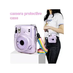 Mini 12 Instant Camera Hard Case Cover, Camera Protector, Colorful Crystal Design, Album Pocket & Adjustable Strap, Durable Camera Accessory