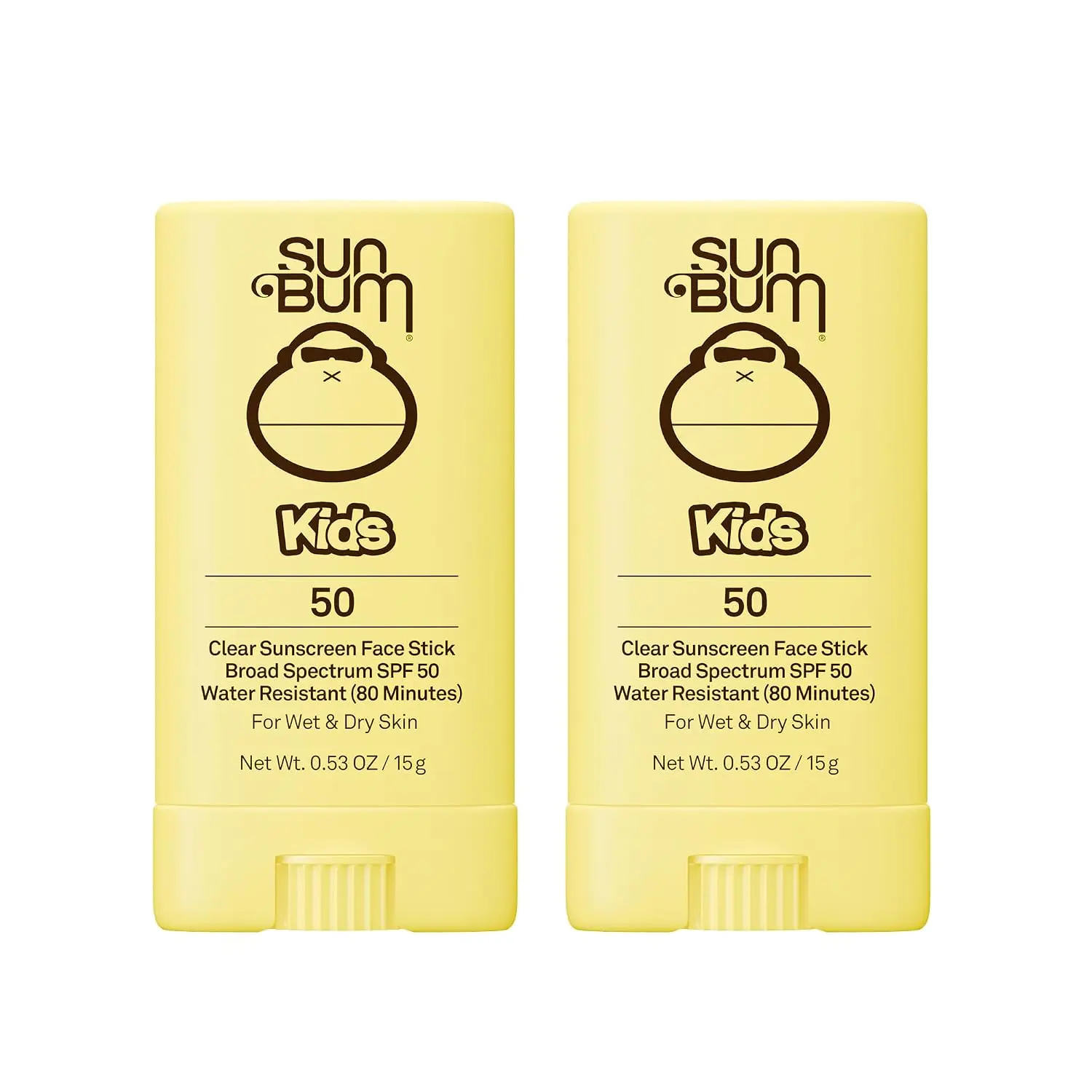 Sun Bum Kids SPF 50 Clear Sunscreen Face Stick | Wet or Dry Application | Hawaii 104 Act Compliant (Octinoxate & Oxybenzone Free) Broad Spectrum UVA/UVB Sunscreen | 0.53 oz (Pack of 2)