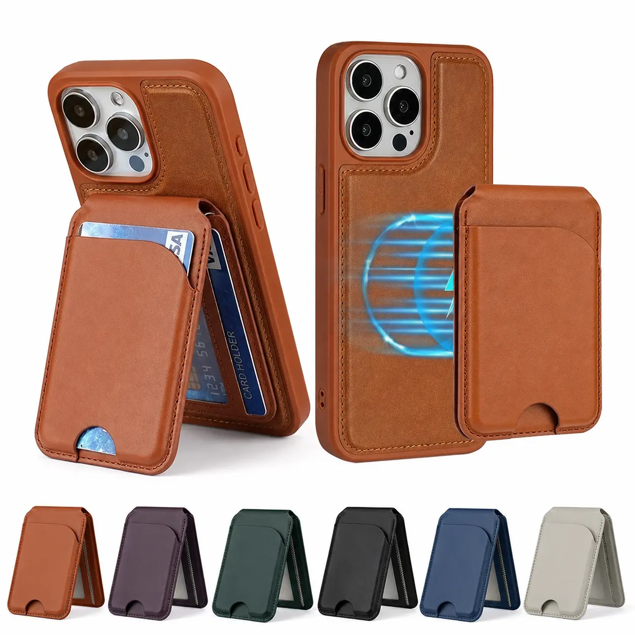 Quriov MagSafe Leather Wallet with Adjustable Stand, Strong Mag Hold 1-Second Magnet Magnetic Card Holder for iPhone 16/15/14/13/12 Series, MagSafe-Enabled Device Protection Mobile Phone Accessory