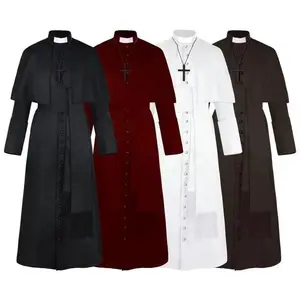 MedievalVintagePriestUniformRobeHalloweenMenPopePastorCloakCapeCosplayCostumeRenaissanceMonkRobeClergySuit