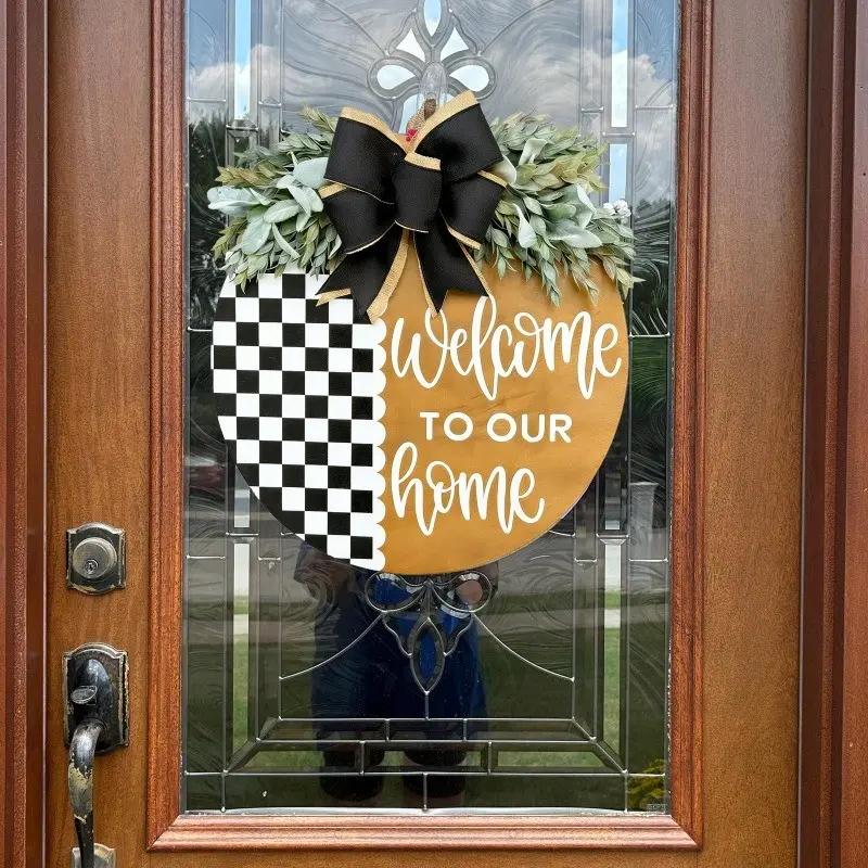 Front Door Hanger | Welcome To Our Home Door Hanger | Checkered Door Hanger | Year Round Wreath | Front Door Wreath | Housewarming Gift | Decor | Decorations And Ornaments | Decoration | Ornaments | Decorative Ornaments