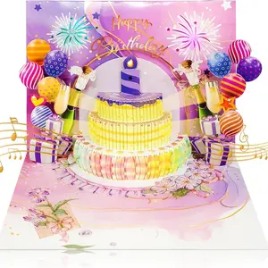 3D Pop Up Birthday Card with Music, Plays Happy Birthday Tune, Colorful Cake & Fireworks Design Musical Greeting Card, Perfect Birthday Gift for Her, Him, Friends & Family