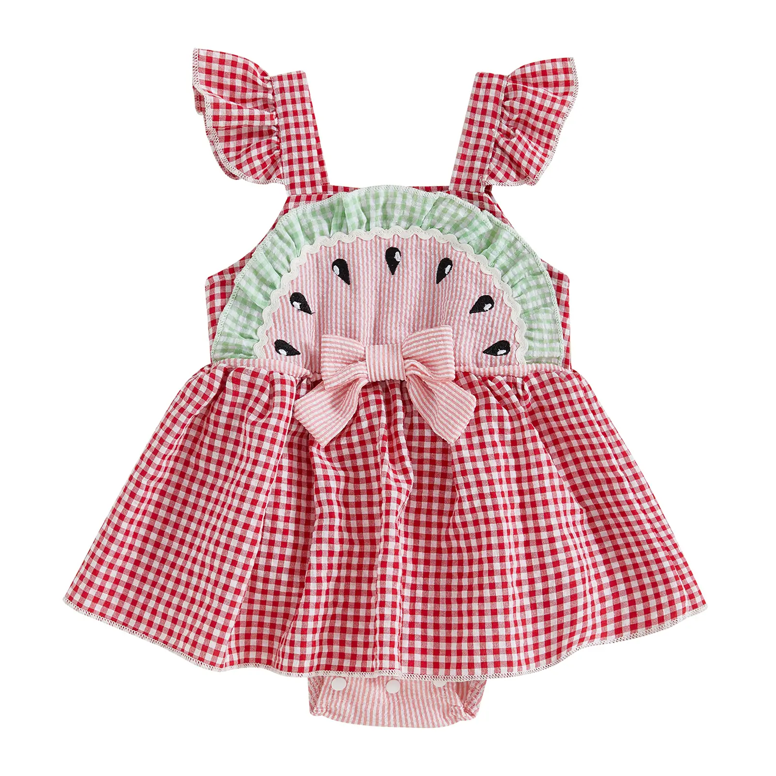 Baby Girls Striped Lemon Watermelon Ruffles Romper Dress Newborn Sleeveless Tutu Dresses Infant Cute Seersucker Summer Outfit 0-18 Months