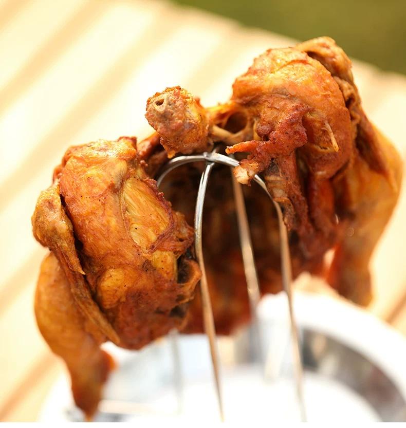 Outdoor charcoal-grilled chicken rack: non-stick, thickened, foldable, portable, and detachable vertical roasting stand.