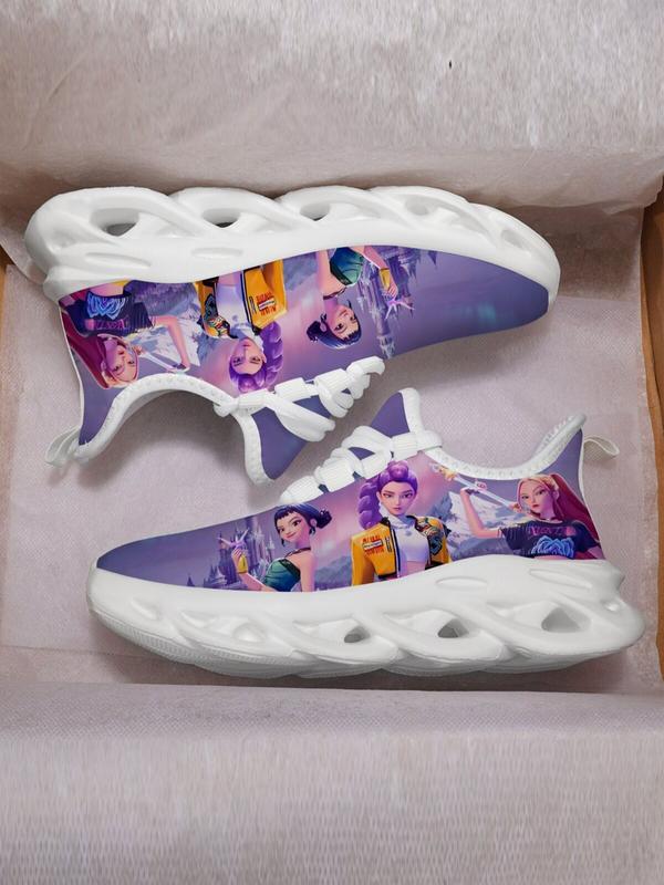 Kids K-Pop Monster Hunter Castle Print Casual Sports Shoes, Sporty Breathable Shoes, Breathable Mesh Upper, Eva Sole, Unisex, All Seasons, Comfortable Fit