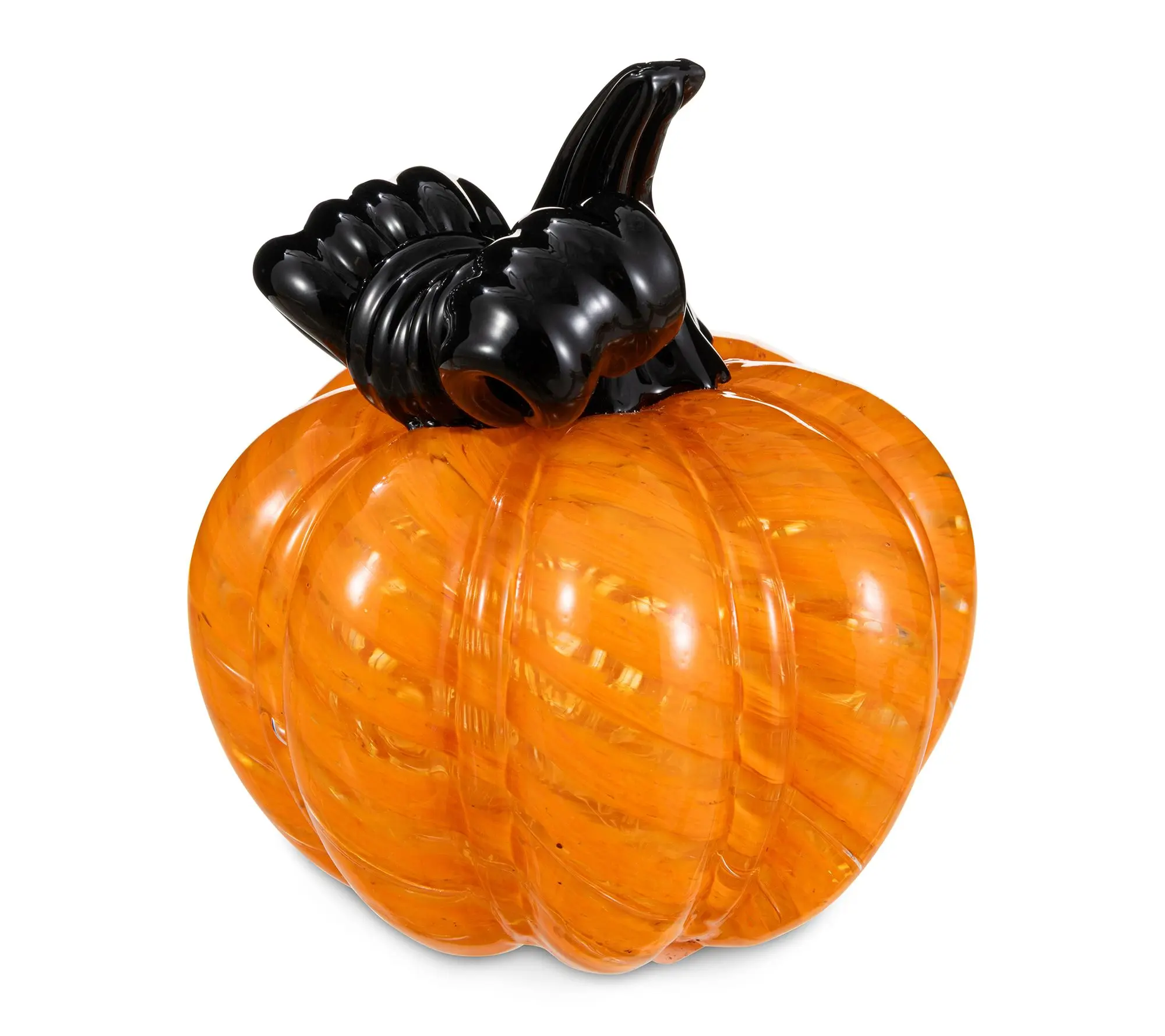 Glitzhome 4.75"H Halloween Striped Glass Pumpkin with