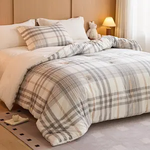 Comforter Set  Size - Reversible Yarn-Dyed Checkered Design, Soft Washed   Both Sides, Lightweight -Season Bedding, Machine Washable(Grey White Plaid, 104"x90")