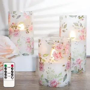 3Pcs Rose Plastic Flameless Candles Gift With Remote Control Timer, Battery Powered Candles Hummingbird Flickering LED Candles Floral Christmas Holiday Decoration Valentine's Day Gift Electric Pillar Candles, Mother's Day Gift