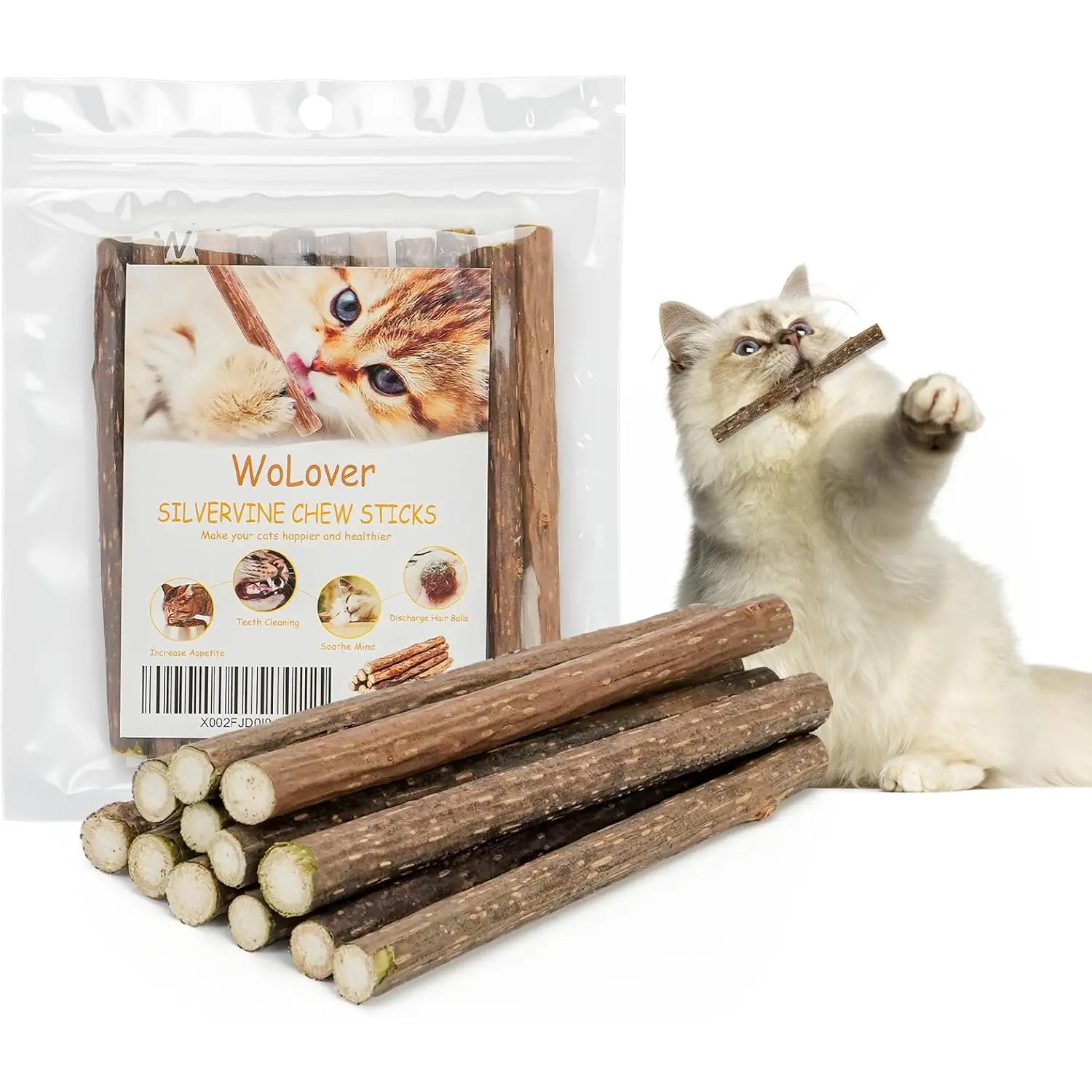 WoLover Silvervine Sticks for Cats, Natural Catnip Matatabi Chew Sticks Teeth Molar Chew Toys for Cat Kitten Kitty (at Least 12 PCS)