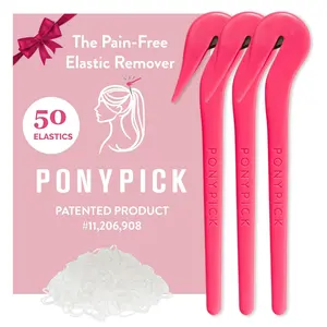 Hair Elastic Rubber Bands Cutter Tool Easy To Use, Pain Free, No Hair Damage Ponytail Cutter Tool for Kids & Toddlers (3 Picks & 50 Clear Hair Elastics)