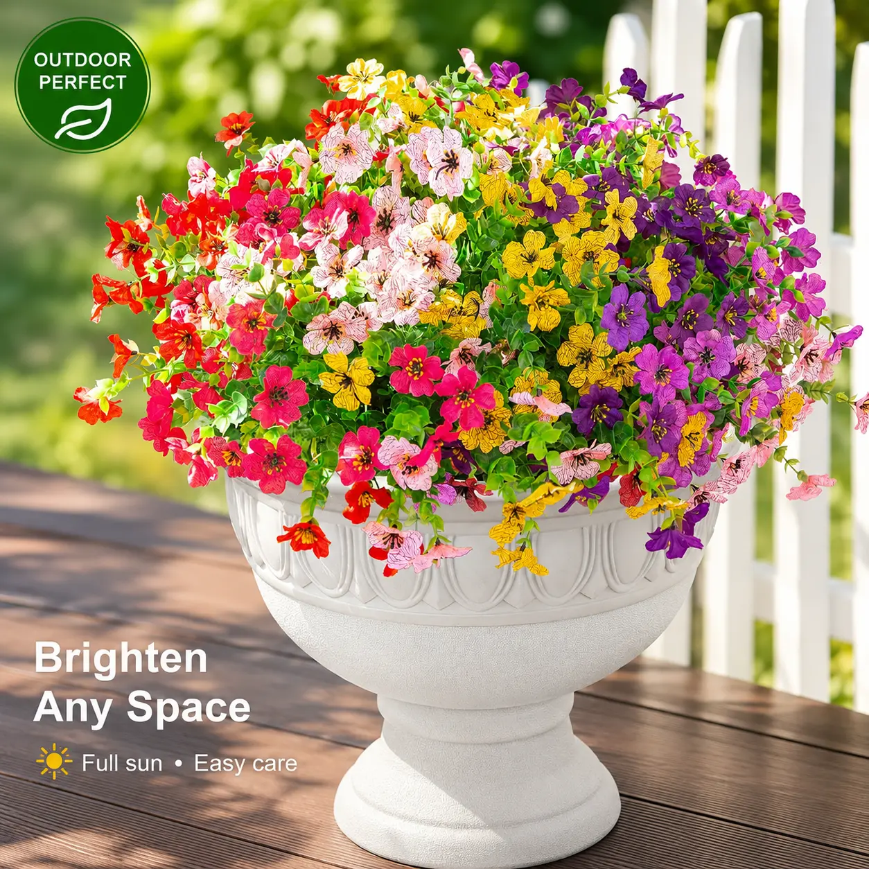 8-Bundle Elegant Faux Silk Orange and Yellow Decorative Mums Faux Flower Bouquet - UV-Protected Artificial Fall Daisy-Look Flowers for Outdoor/Indoor Porch/Patio Balcony Home Planter Urn Decoration