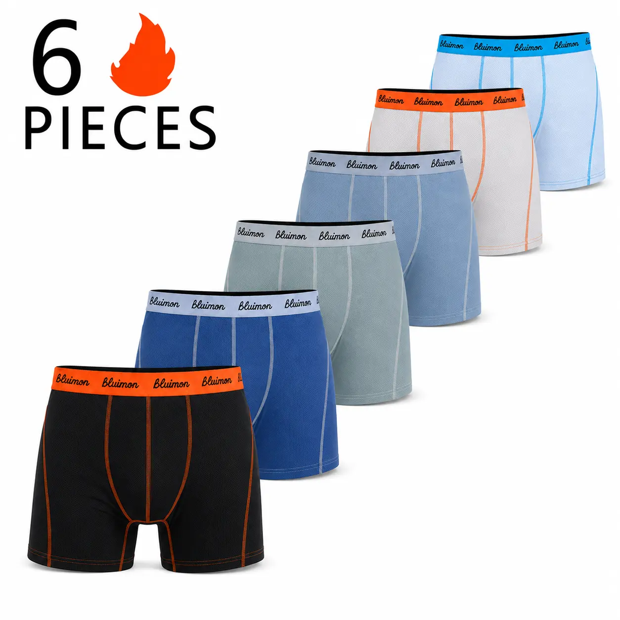 Bluimon Men’s Aero-Flow 3D Elite Mesh Triangle Underwear, 6-Pack — Ice Silk Cool Feel, 10 Vibrant Colorways, Moisture-Wicking Quick Dry, Snug & Secure Fit, Premium Set, Perfect Gift, Straight-Cut Briefs, Square-Cut Underwear, Summer Lettering Style