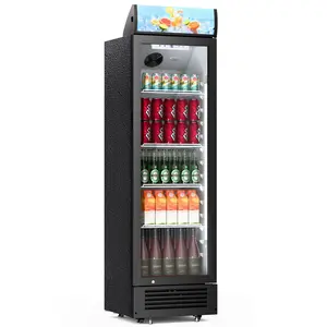 Electactic Beverage Display Cabinet Cooler refrigerator–255L/9 cu.ft, Double-Layer Tempered Glass, Fully Vacuum-Formed Hygienic Interior, 12V Low-Noise Fans & Lights, 4 Swivel Casters, Detachable Lightbox, Electronic Control 34℉-50℉, Black