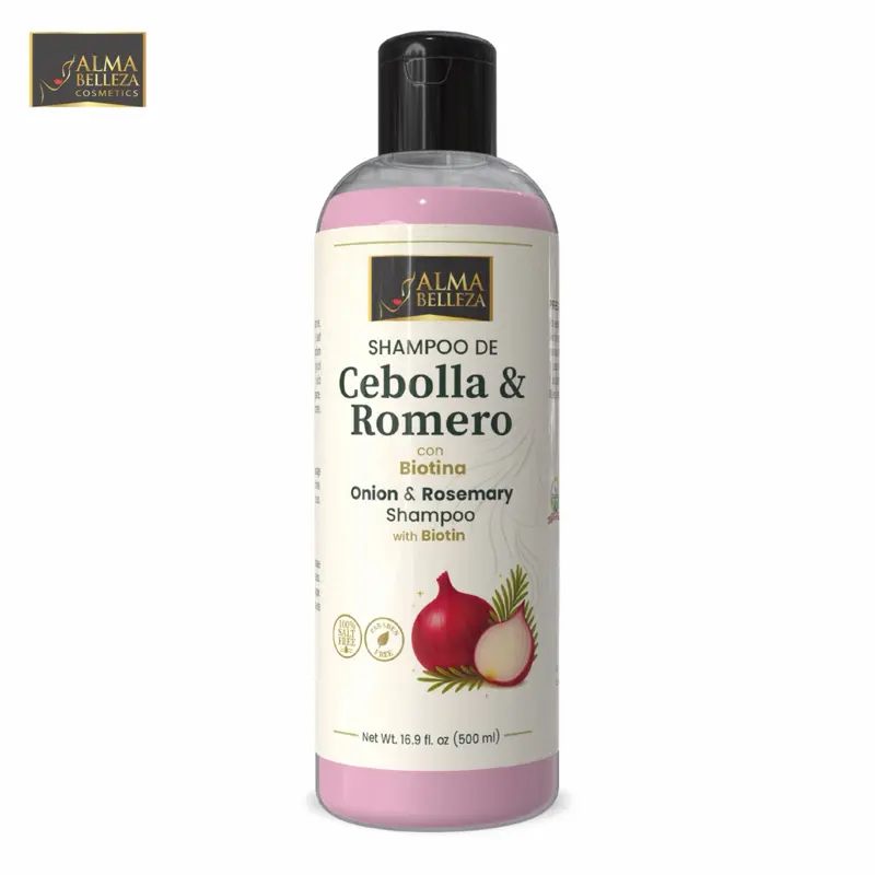 Alma Belleza Onion & Rosemary Biotin Gentle Haircare Shampoo, 16oz - Anti-Thinning, Anti-Dandruff, Color-Protecting, Scalp-Caring Formula for Adult Hair Growth (Single Natural Item), Cleanser, Anti Thinning Shampoo