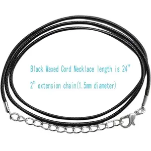 24" 1.5mm Black Waxed Necklace Cord