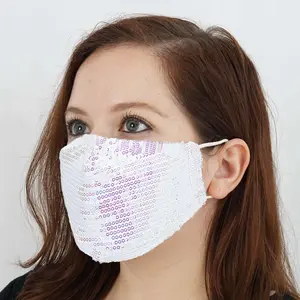 White Sequined Cotton Protective Face Masks - 5-Pack Safety Reusable Fashion Face Coverings with Ear Loops, Protective Mask, Safety Reusable Mask