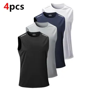 4 Pieces Tank Top Men Sports Sleeveless Vest Quick Dry Multi Colors Base Shirt Gym Running Casual Athletic Apparel Athletic Compression