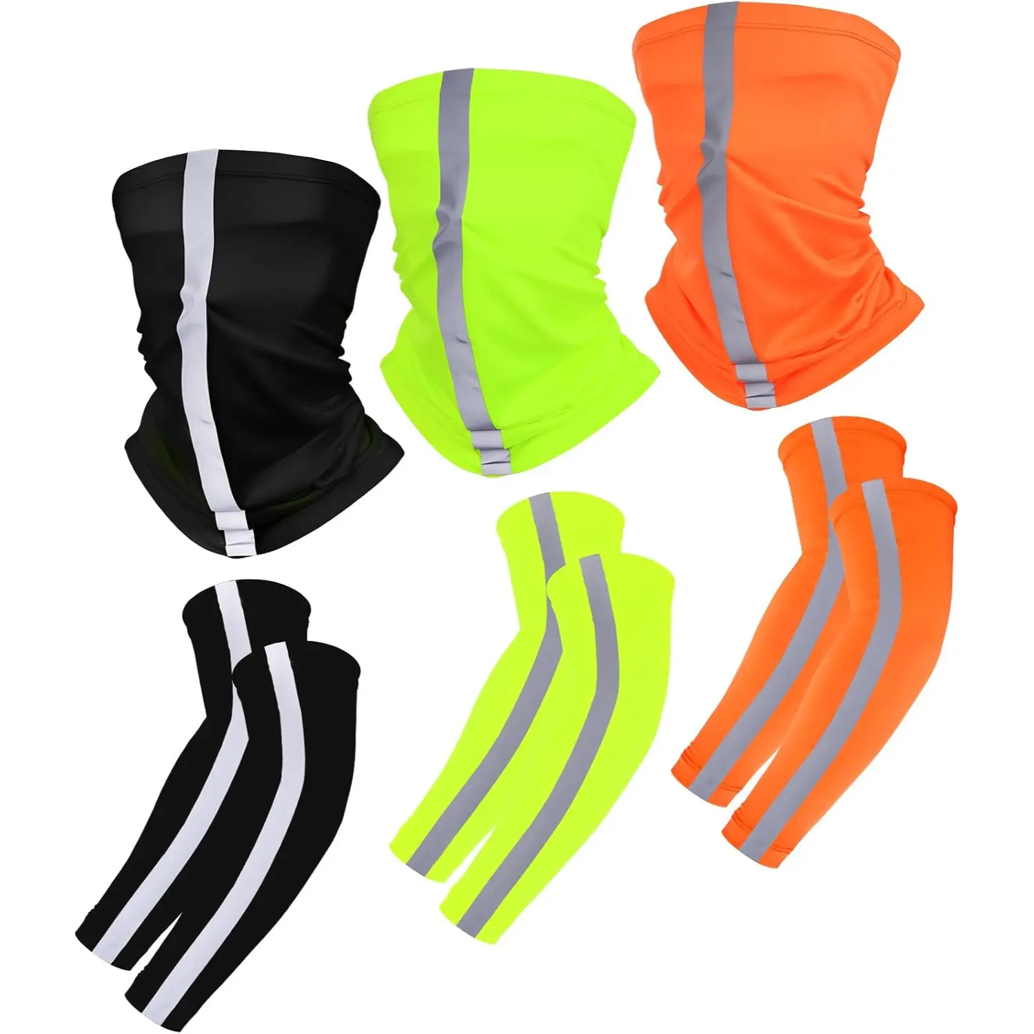 6 Piece Reflective Neck Gaiter and Arm Sleeves Set Ice Silk Cooling Outdoor Work Running Cycling Accessories