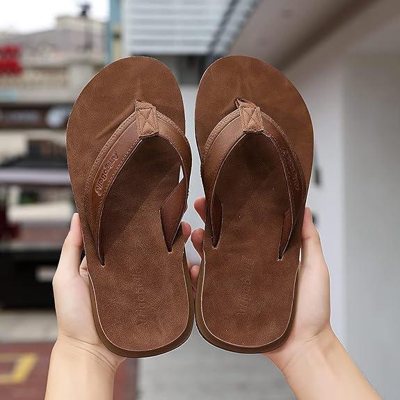 Men's leather flip flops, stylish and comfortable non-slip design slippers, suitable for daily outdoor and beach wear, arch support, durable Shoe Boy Summer Dance Soft Footwear Nail Sandal Items Brown Usat0906-4 Men's leather flip flops, stylish and comfortable non-slip design slippers, suitable for daily outdoor and beach wear, arch support, durable Shoe Boy Summer Dance Soft Footwear Nail Sandal Items Brown Usat0906-4