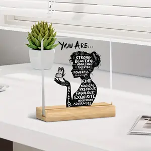[2D Flat] 1pc Inspirational Acrylic Desktop Decoration with Positive Affirmations - "You Are Powerful, Beautiful, Amazing" - Elegant 2D Design for Home, Office, or Cafe Decor - Perfect Gift for Birthdays, Housewarming, Holidays, and Encouragement