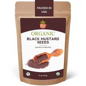SPICY ORGANIC Indian Black Mustard Seeds - 16 oz - Whole, Pure, and Natural Dried Mustard Seed for Cooking and Seasoning - USDA Certified Organic, Kosher, Gluten-Free, and Non-GMO Spice Powder Flavor Traditional