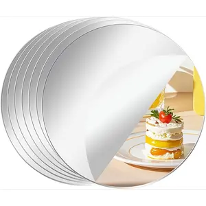 Decorative tray, 8pc, 25cm silver circular acrylic mirror tray, candle tray, suitable for centerpiece decoration of dining tables, wedding decoration, birthday, party decoration, photo props