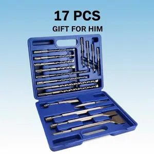 17-Piece SDS-Plus Rotary Hammer Drill Bits and Chisel Set, Carbide-Tipped Masonry Drill Bits and Chisels for Concrete, Stone, Brick, with Storage Case drywall cutting tool concrete masonry hole tool Block