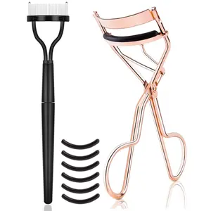 Rose Gold Eyelash Curler Kit - Includes Lash Comb & 6 Refill Pads, No Pinch, Long-Lasting Curl