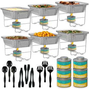Chafing Dish Buffet Set, Half Size, Disposable Catering Supplies -6 Pack- Food Warmers for Parties: Foldable Wire Racks, , Aluminum Water Pans, Food Pans, Serving Utensils -Single Pan Food Warmer