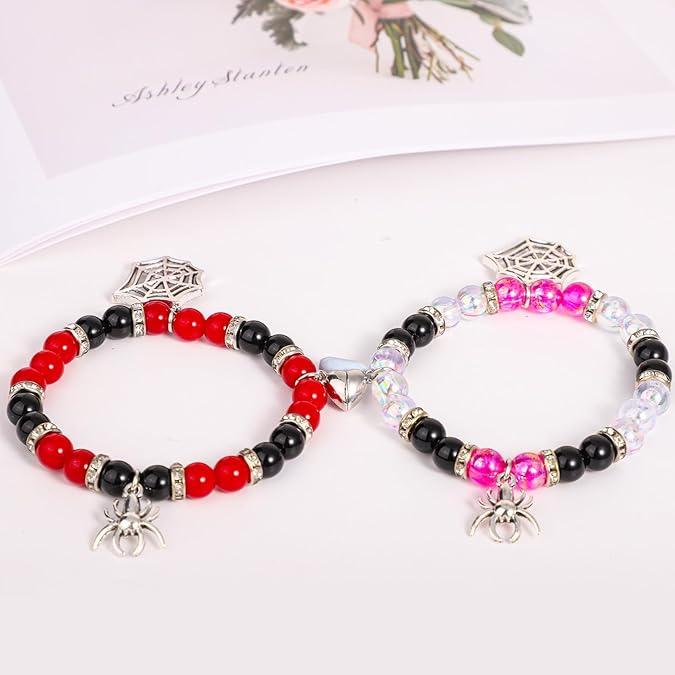 2pcs Spider Friendship Bracelet Stretch Bracelets With Spider Charm For Couple Halloween Valentines Christmas Birthday Gifts Trendy Bangles