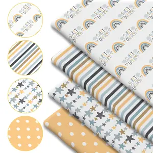 4-Piece “Sweet Dreams” Baby Boy Printed Fabric Set - 18 x 22 inches (55 x 45 cm) pre-cut polyester fabric featuring rainbow, stripe, and polka dot patterns - suitable for sewing, scrapbooking, tablecloths, and crafts