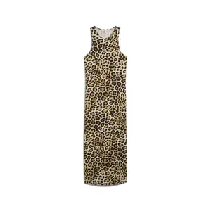 PUMA Womens Leo Luxe Slim Graphic Leopard Square Neck Dress Casual Casual - White