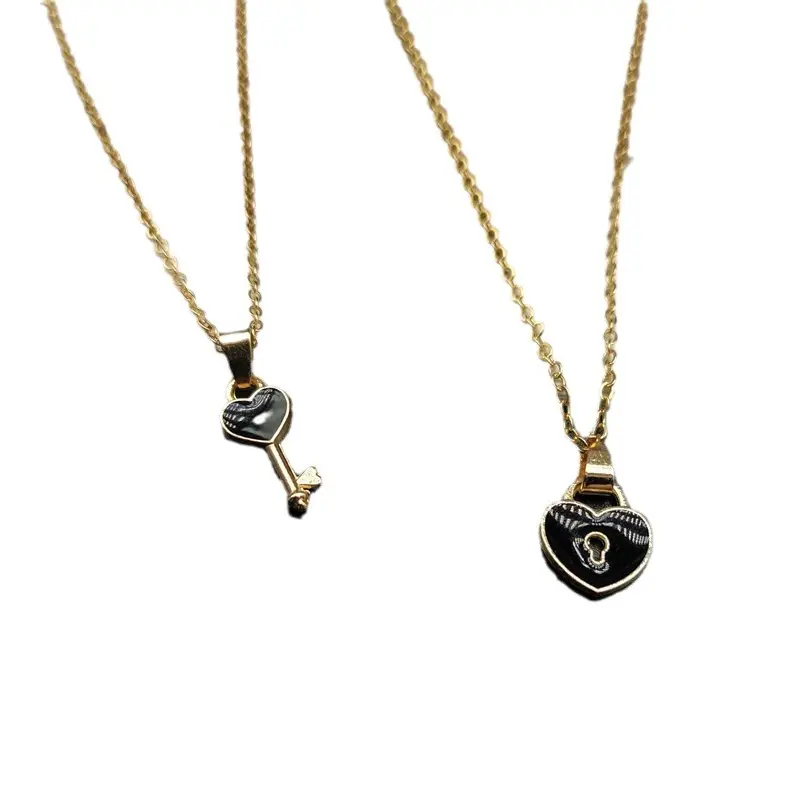 Elegant Heart Shape Matching Necklace Set for Couples, Copper Key and Lock Pendants with Artificial Zircon, Valentine's Day Gift, Elegant Necklace, Fashion Matching Necklace