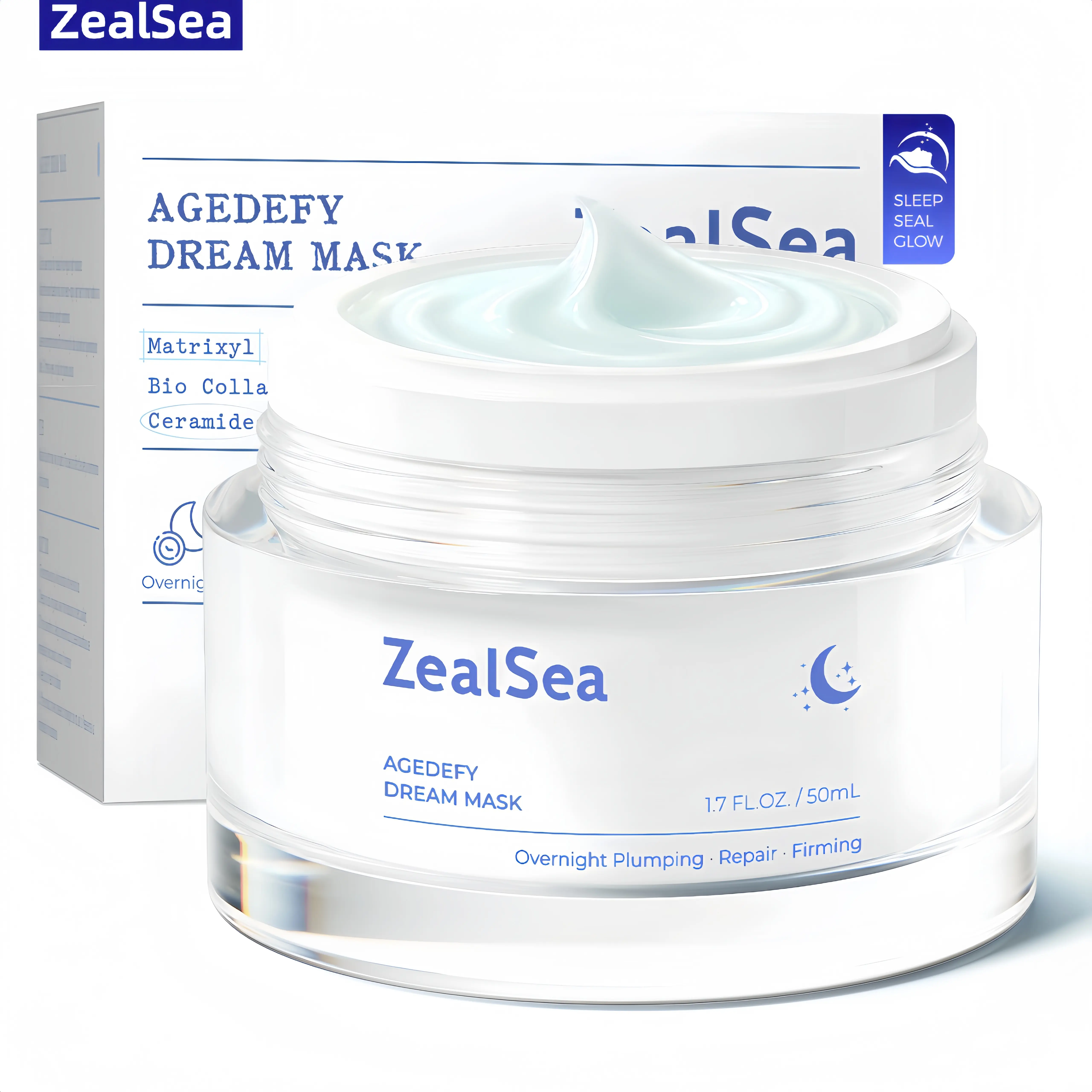 ZealSea Overnight Moisturizer Face Mask, Anti Aging Night Cream | Matrixyl 3000 Peptides & Ceramides Sleeping Mask, Barrier Repair, Plumping & Firming, Lightweight Silky Smooth Morning Glow, 1.7OZ