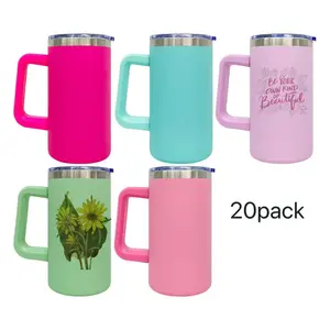 20pcs 20oz American Warehouse 20oz Double-Walled Stainless Steel Travel Tumbler with Handle, Blank for Sublimation Printing, Macaron Multicolor