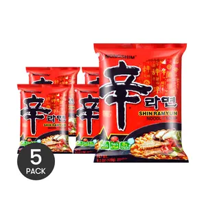 NONGSHIM Spicy Shin Ramyeon Instant Noodles - 5 Pack (120g each) - Authentic Korean Flavor
