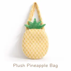 Pineapple-Shaped Pendant Summer Beach Bag for Women Plush Fabric Mini Travel Shoulder Handbag Fun Unique Flair - Decor, Hanging outdoorfun summervibes