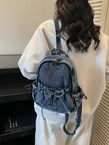 Women's Denim Backpack 2026 New Fashion Trendy Backpack Casual Solid Color Small Book Bag for Shopping Commuting All Seasons