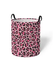 Random Leopard Print Collapsible Laundry Basket, Large Capacity Dirty Clothes Toy Storage Basket with Handle, Household Laundry Basket for Home Bathroom