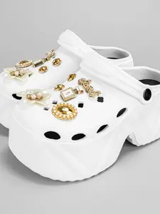 2026 New Fashion Rhinestone Camellia High Heel Women's Holey Shoes 8809, Stylish Eva Sole, Less Than Ankle Height, Solid Pattern