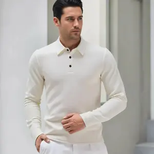 Autumn Men's Soft Waffle Polo Shirt Casual Long Sleeve Classic Polo Shirt Button-Up Golf Shirt Birthday Stretch Fashion Knitwear