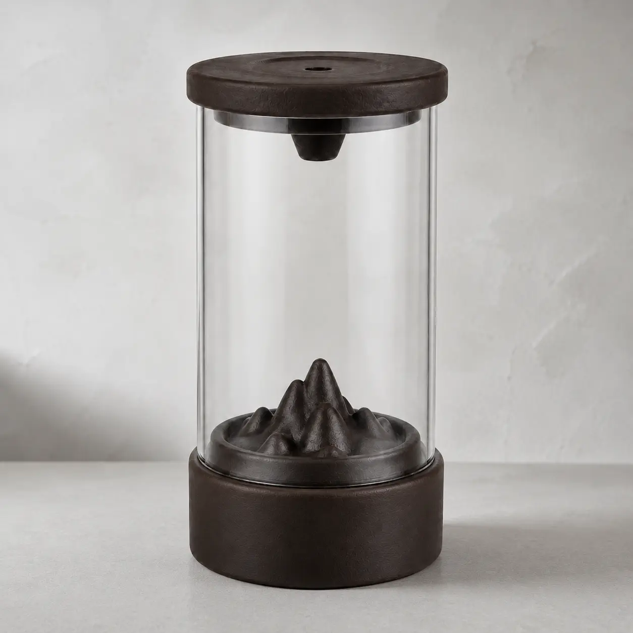 Mountain Mist Ceramic Backflow Incense Burner - Waterfall Holder with Clear Plastic Cover, Enclosed Smoke Chamber, Home Fragrance Display for Tea Table, Office, Optional Sandalwood Cone Gift Box with 36 Cones