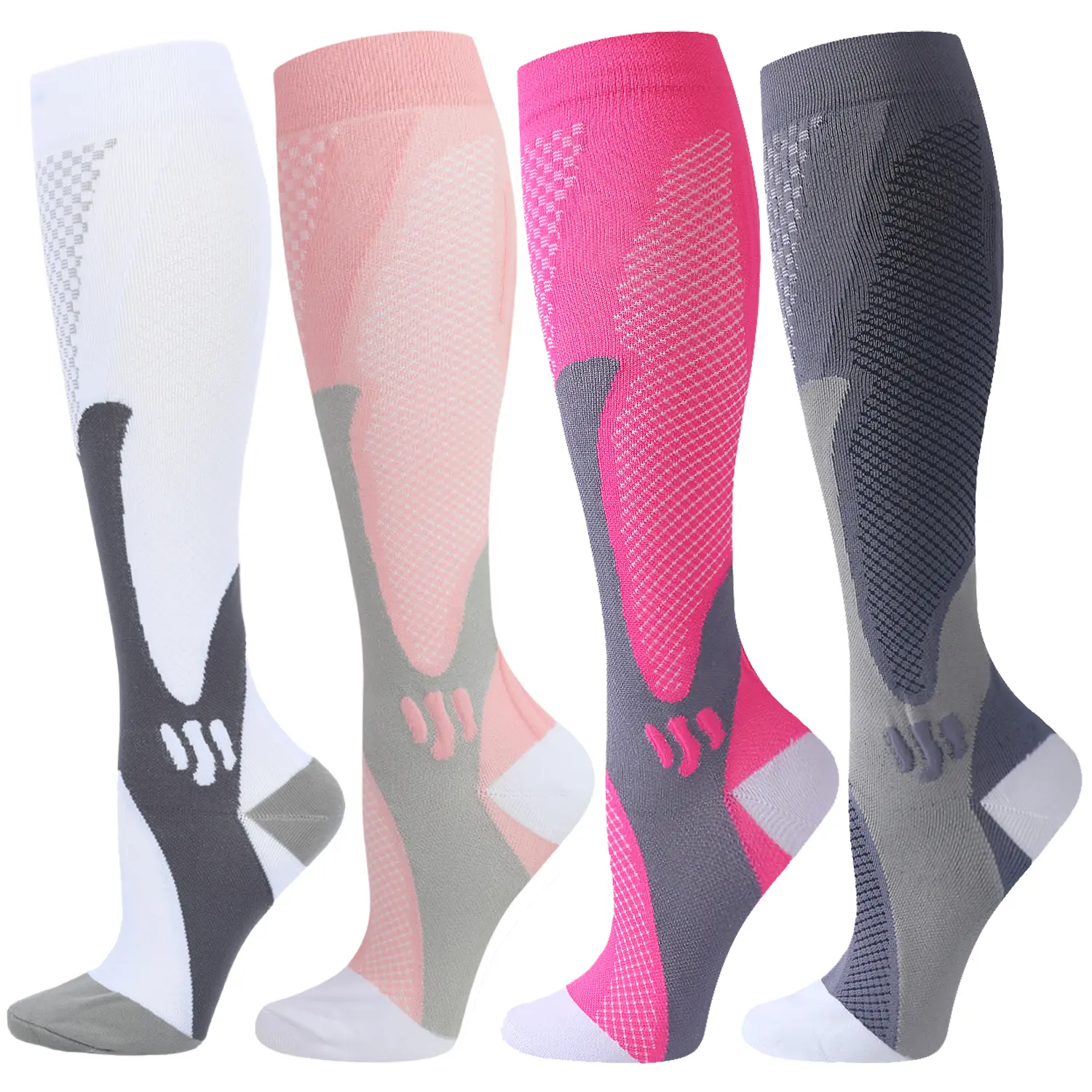 Compression Socks for Men and Women, 4 Pairs 15-20 mmHg Knee High Support Socks with His and Hers Matching Style, Moisture-Wicking Knit and Arch Support for Running, Gym Workouts, Cycling, Hiking and Fitness