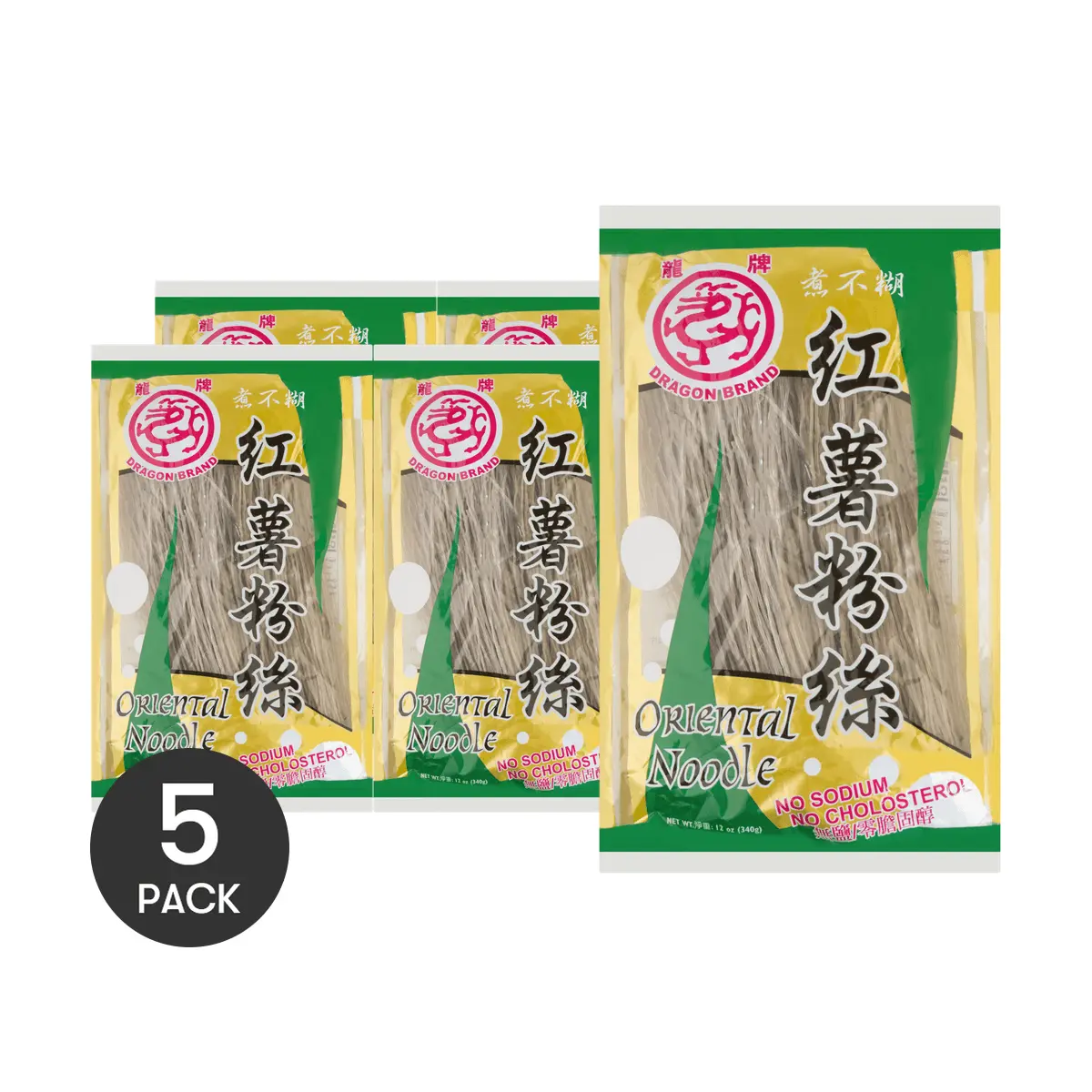 5Packs DRAGON Sweet Potato Noodles - No Sodium, No Cholesterol, 12oz/Pack