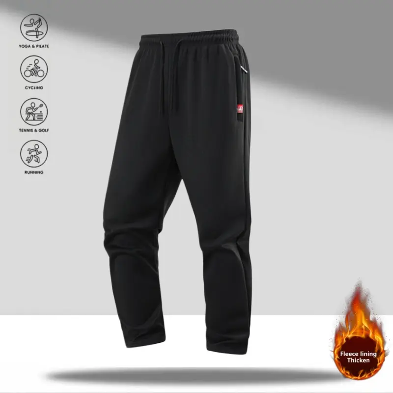 Men’s Fleece Lined Jogger Sweatpants – Thick Sherpa lining, elastic drawstring waist, side zip pockets, durable wrinkle resistant fabric, multicolor options, American minimalist casual sweatpants for running, cycling, yoga, gym & everyday wear